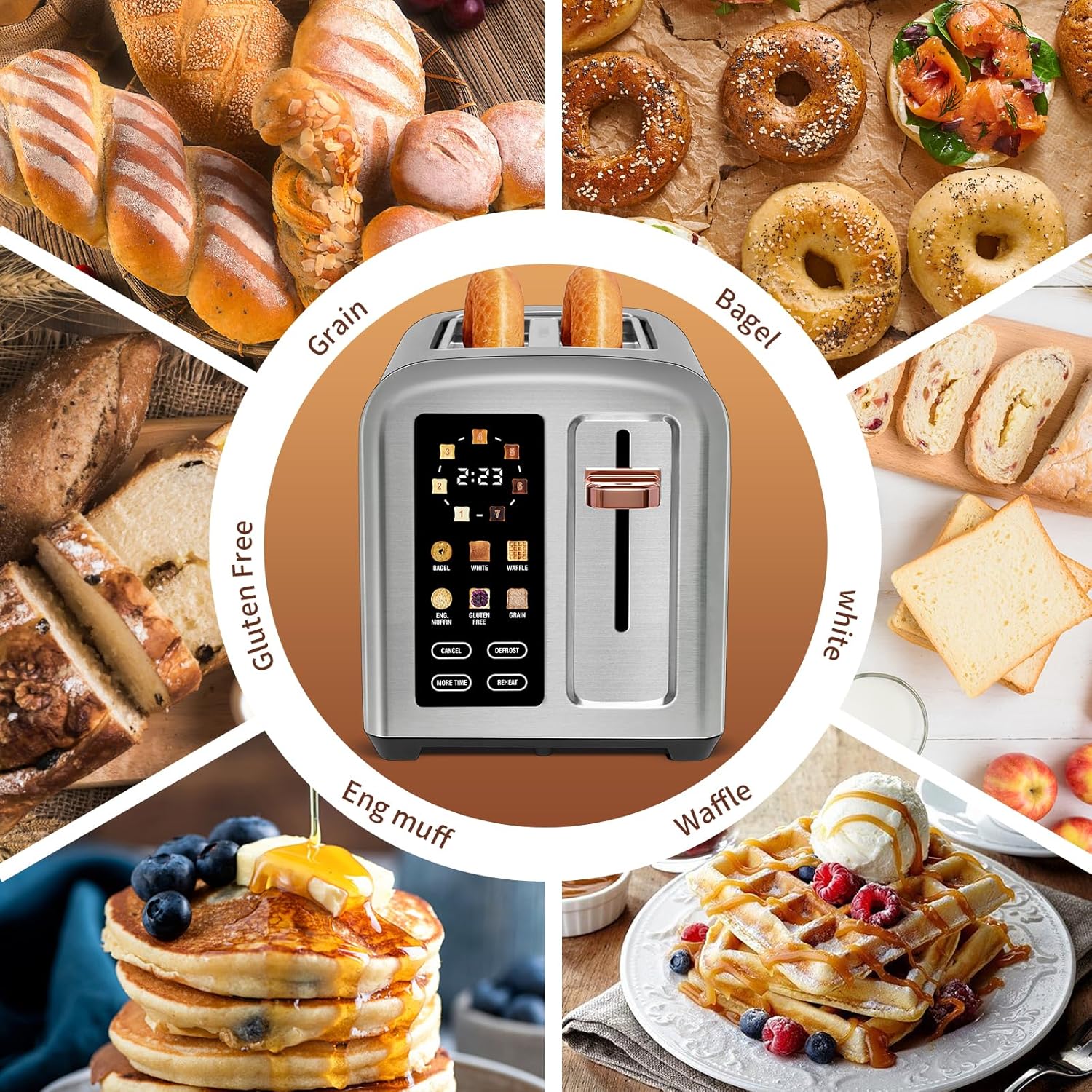 SEEDEEM 4 Slice Touch Screen Toaster LCD Display 7 Shade Settings Wide Slots 1800W