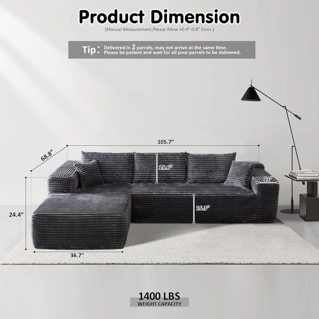 ovios Cloud Sectional Couch with L Shape Chaise Modern Modular Sofa