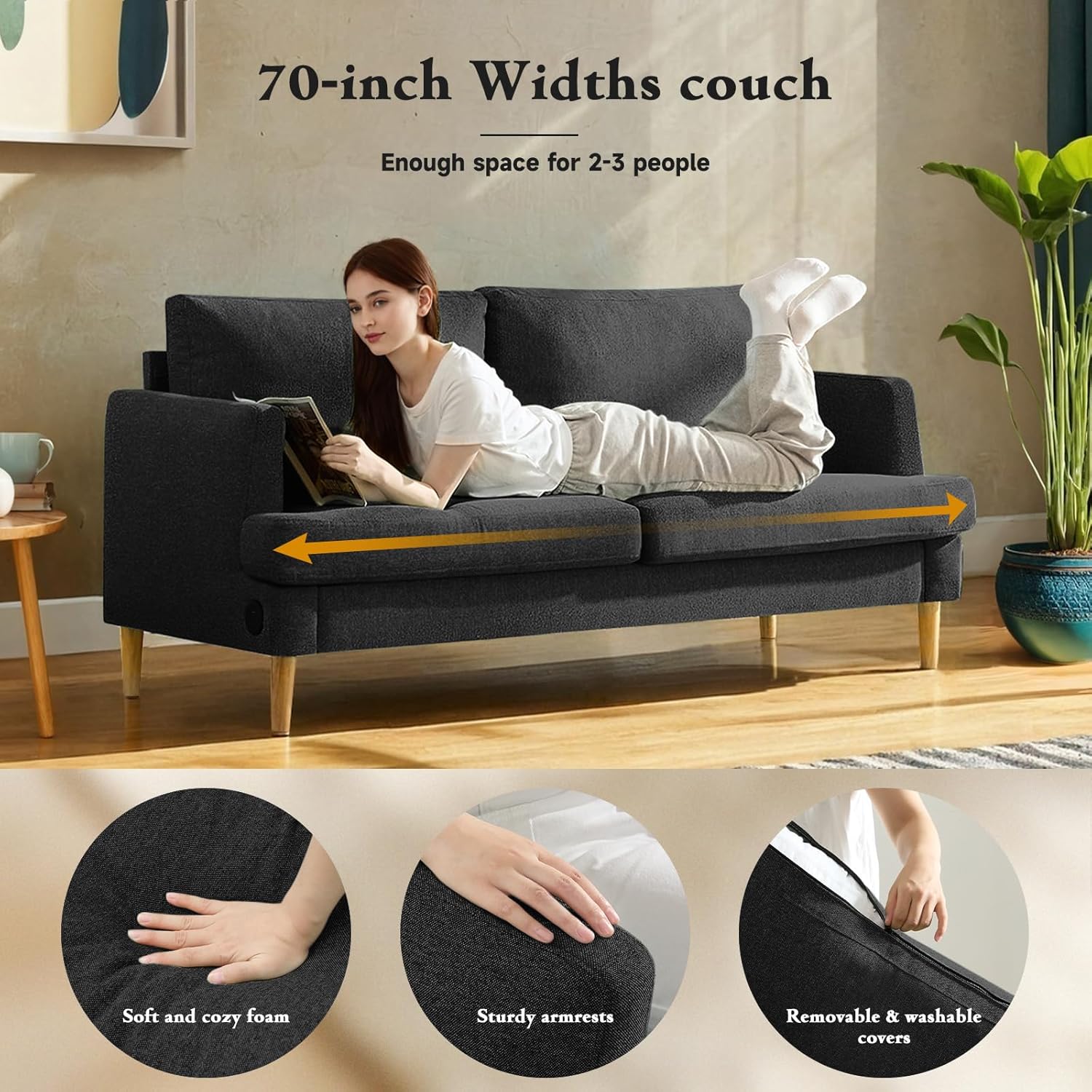 Loveseat Sofa Couch USB Ports 2 Seater Deep Seating Small Couch