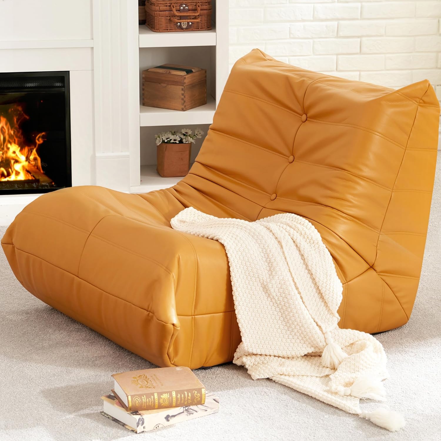 Hobestluk Giant Bean Bag Chair Memory Foam Faux Leather Floor Sofa for Adults