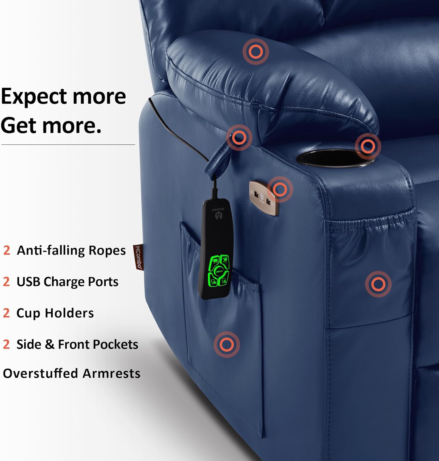 MCombo Large Power Lift Recliner Chair with Dual Motor Massage Heat Faux Leather