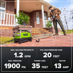 Greenworks 2000 PSI Electric Pressure Washer 13 Amp with Wheels 20 FT Hose 35 FT Cord