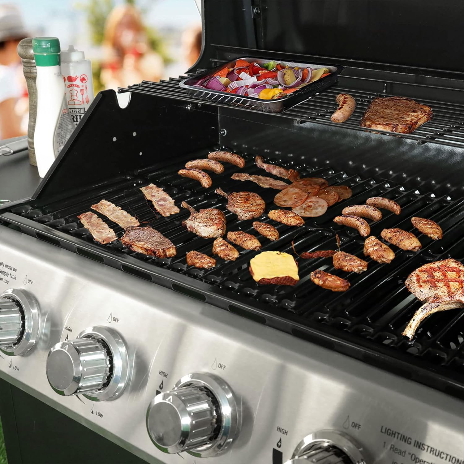 Cuisinart 4 Burner Propane Gas Grill Portable BBQ with Lid Wheels Side Shelves