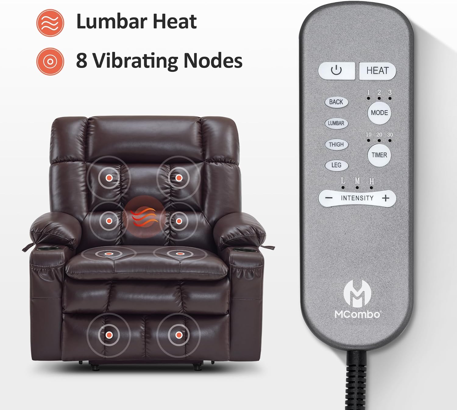 MCombo Dual Motor Power Lift Recliner Chair for Elderly with Heat Massage USB