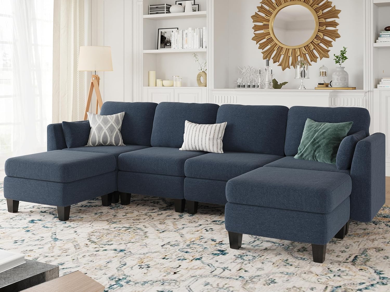 Huatean Home Modular Sectional Sofa U Shaped Couch 6 Seat Convertible High Density Foam