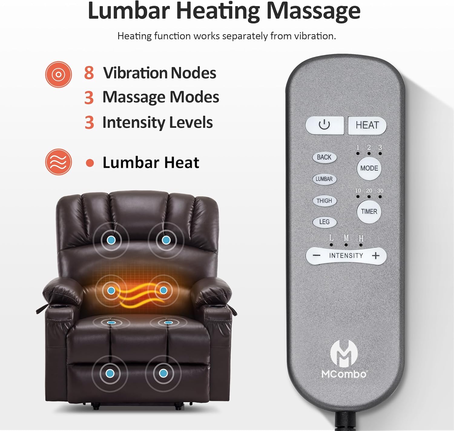 MCombo Power Lift Recliner Chair for Elderly with Heat Massage USB Cup Holders