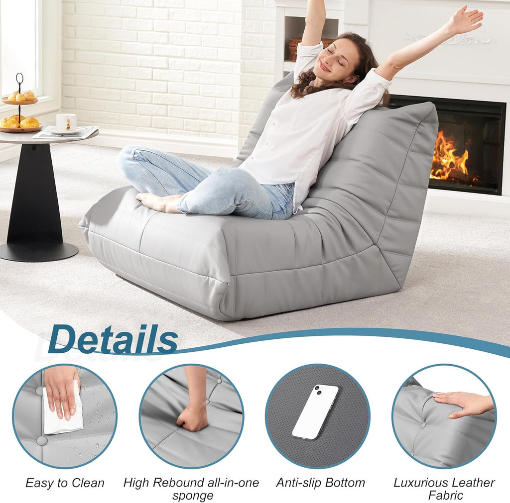 Hobestluk Giant Bean Bag Chair Memory Foam Faux Leather Floor Sofa for Adults