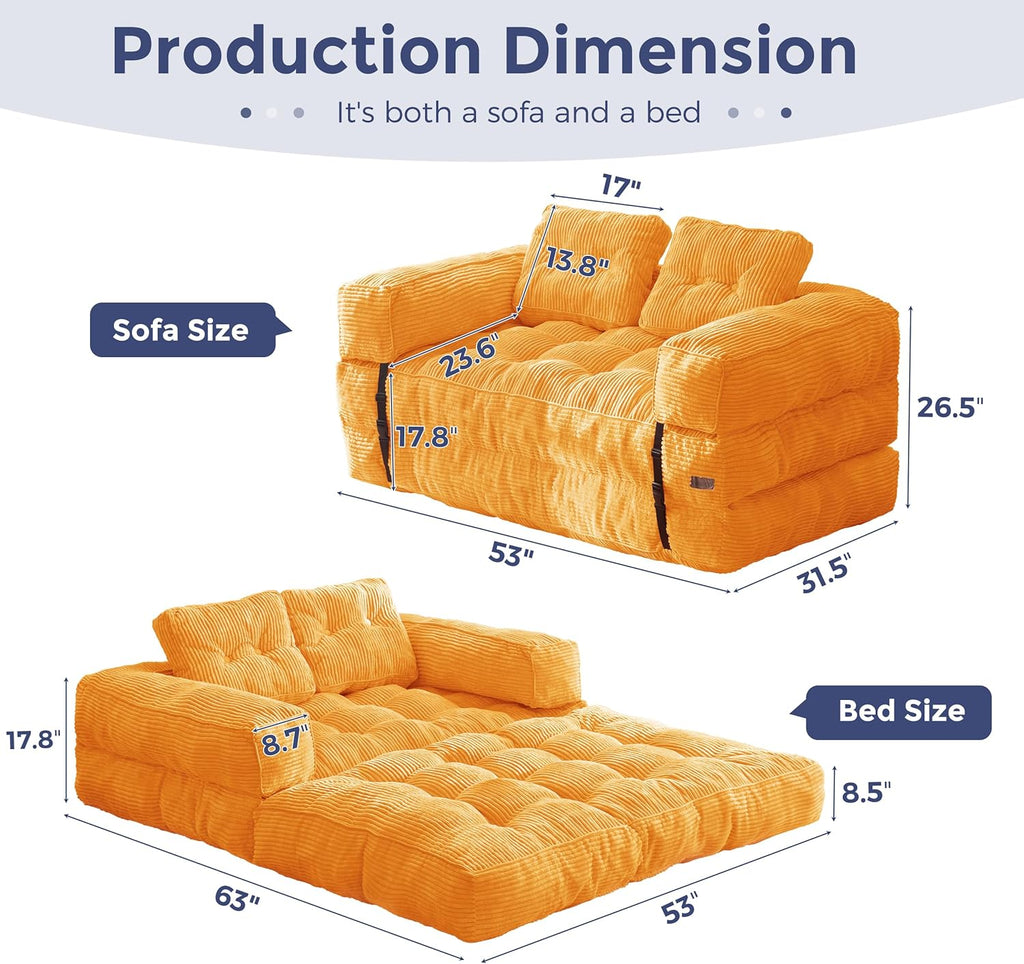 MAXYOYO L Shaped Folding Sofa Bed Convertible Sleeper with Pillow Armrest
