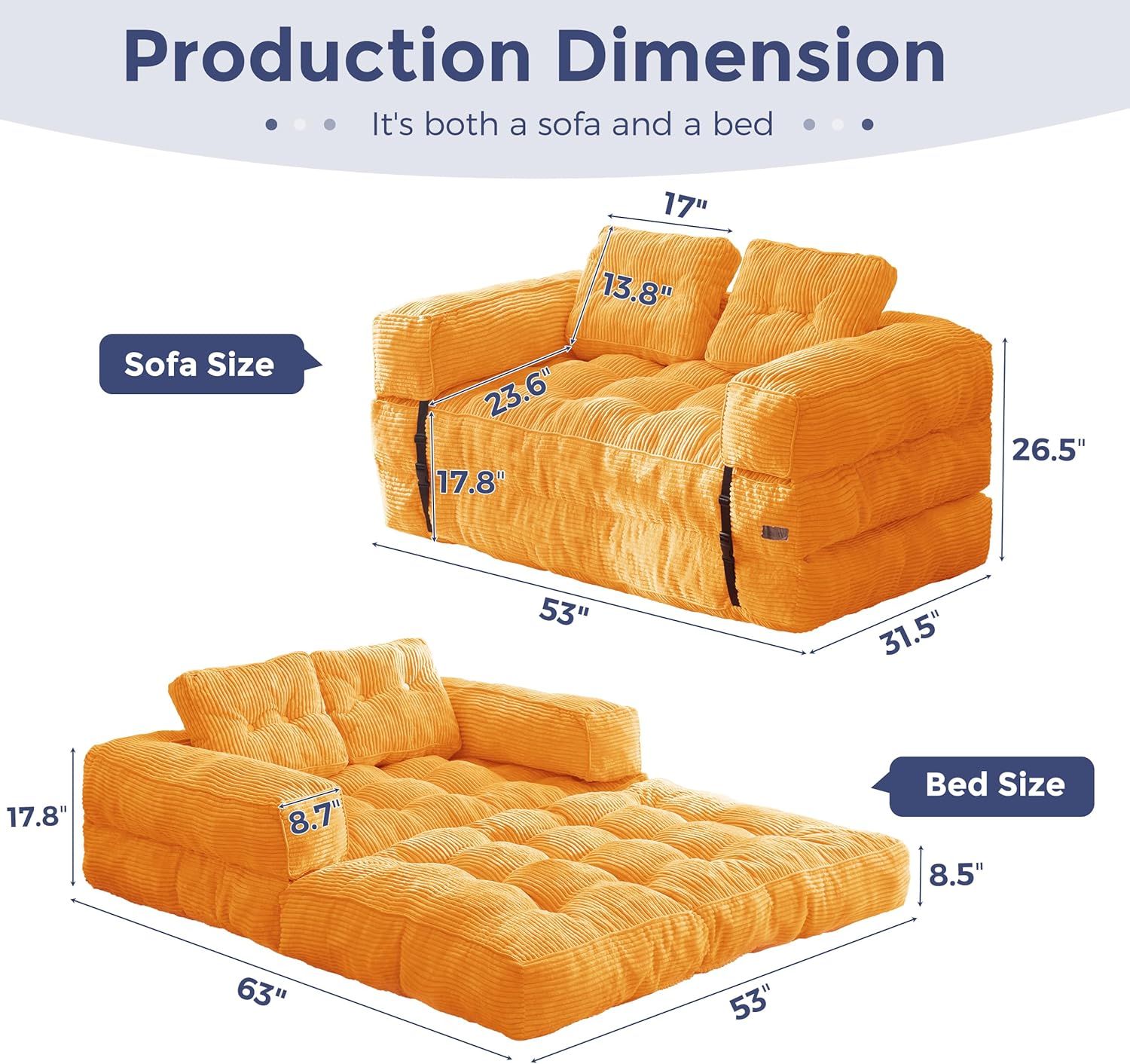 MAXYOYO L Shaped Folding Sofa Bed Convertible Sleeper with Pillow Armrest