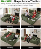 HANXIN Cloud Sectional Sofa L Shape Chaise Deep Seat Modular Living Room Couch