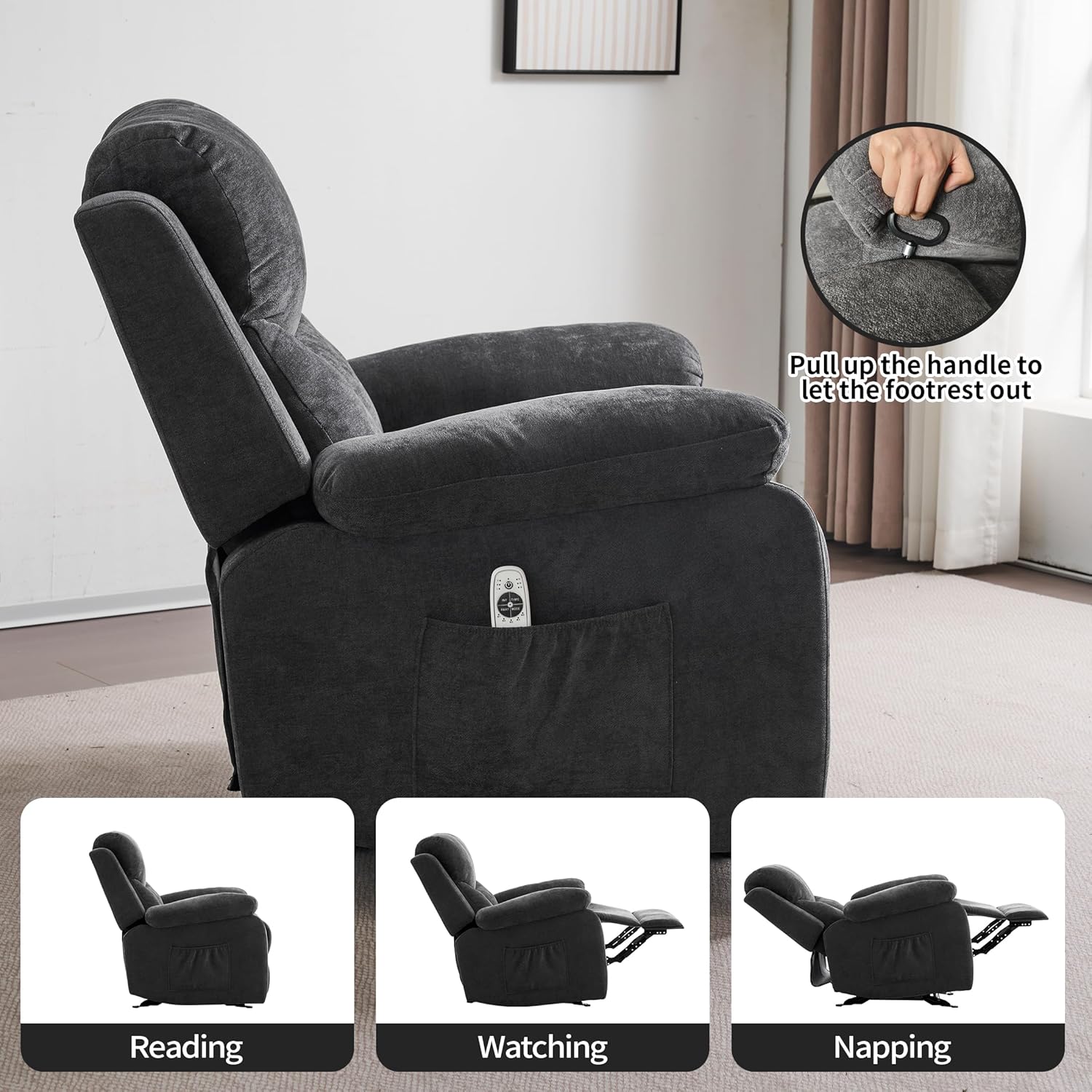 Sftaiyou Manual Rocker Recliner Chair Massage Fabric Overstuffed Soft Recliner