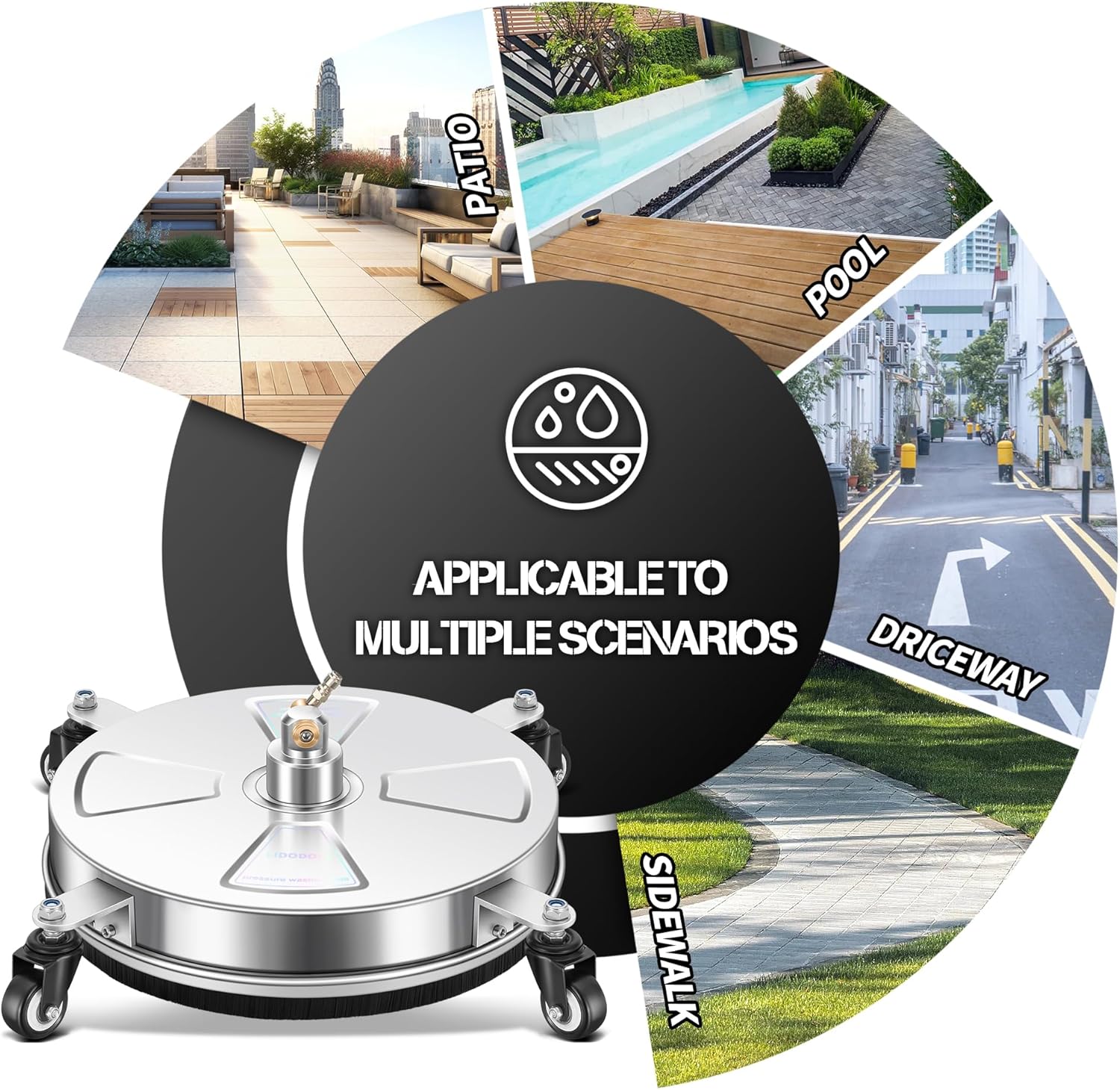LidoDola 14 Inch Pressure Washer Surface Cleaner with Wheels for Concrete Patio Deck