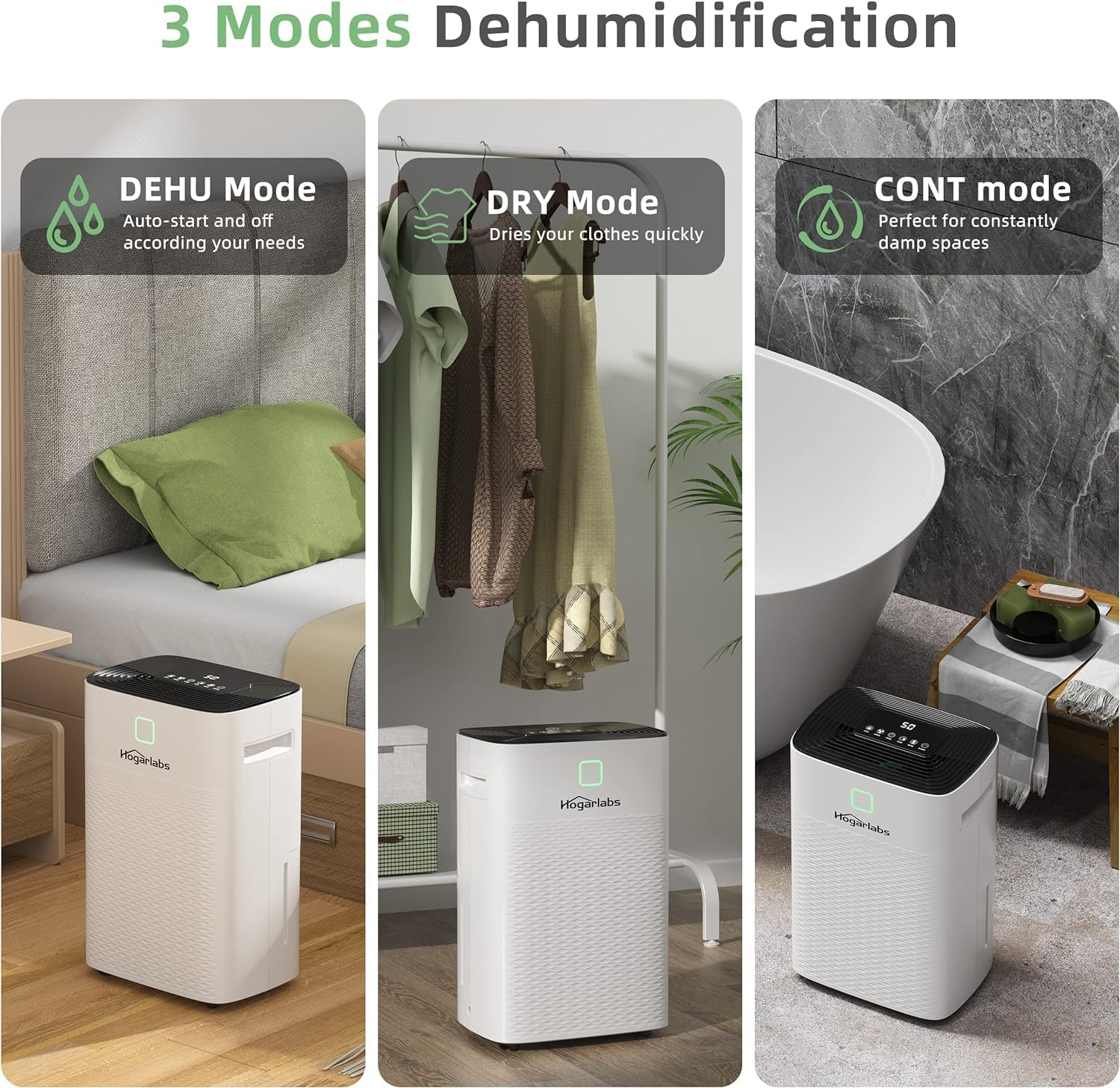 HOGARLABS 34 Pint Dehumidifier for Home Basement Ultra Silent Auto Shut Off Humidity Control
