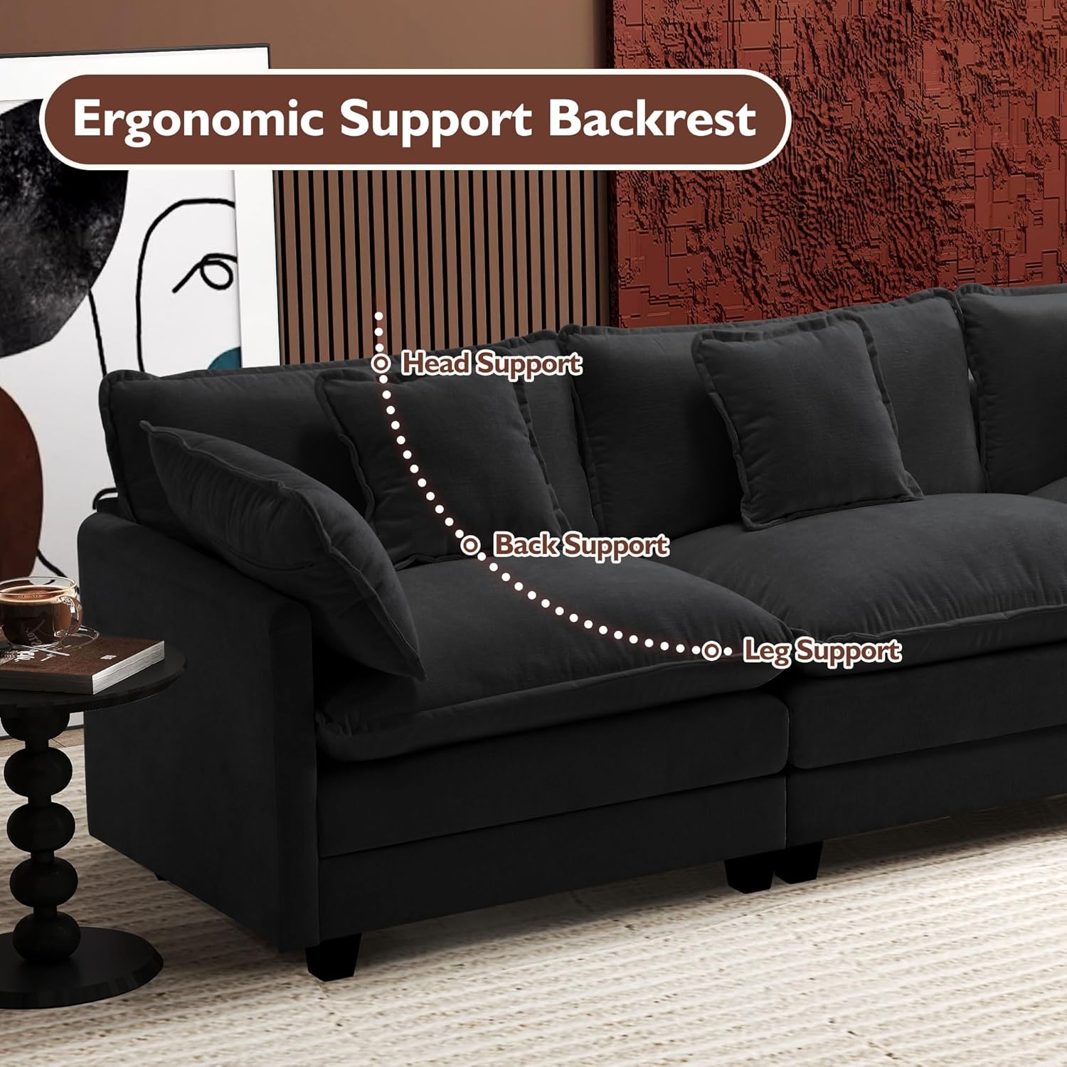 Ihanherry U Shaped Modular Cloud Sofa 5 Seat Chenille Sectional with Ottoman