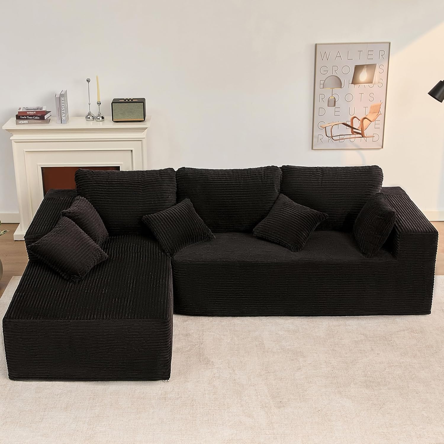 Afuson Boneless Sectional Sofa L Shape Deep Seat Cloud Couch Living Room