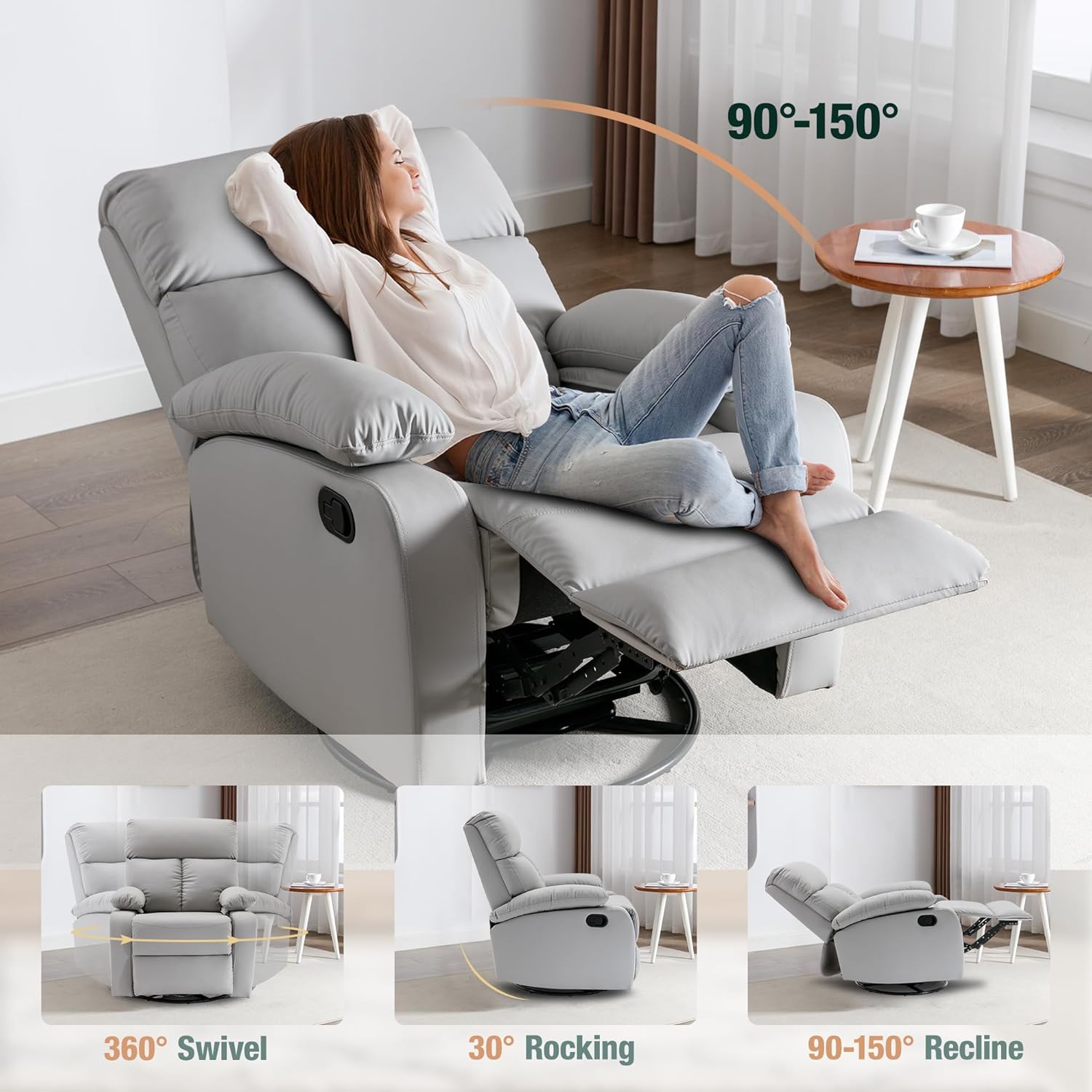 hzlagm Swivel Rocker Recliner Chair Small Space Rocking Recliner
