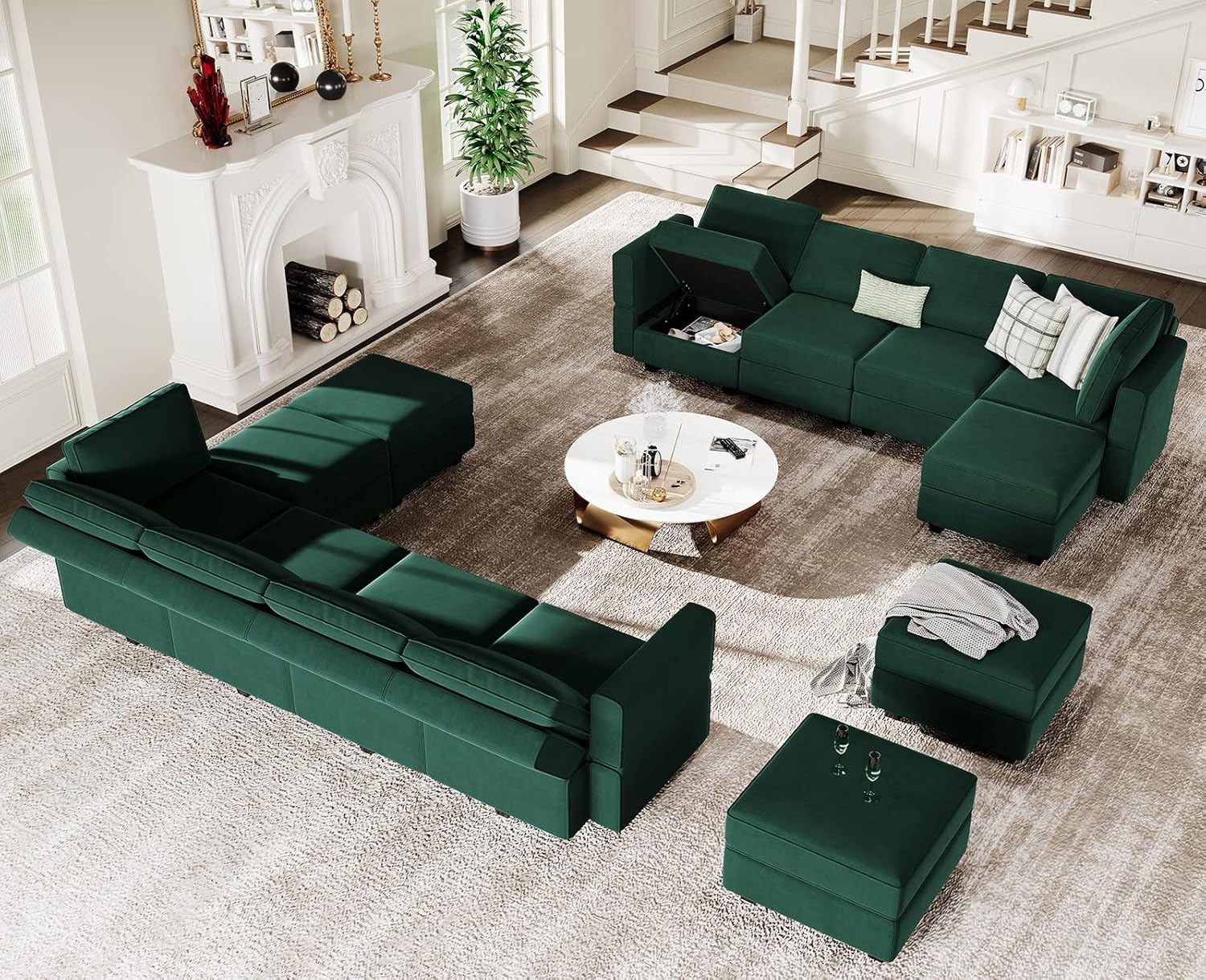 Belffin Velvet Modular Sectional Sofa with Ottoman Sleeper Bed Storage