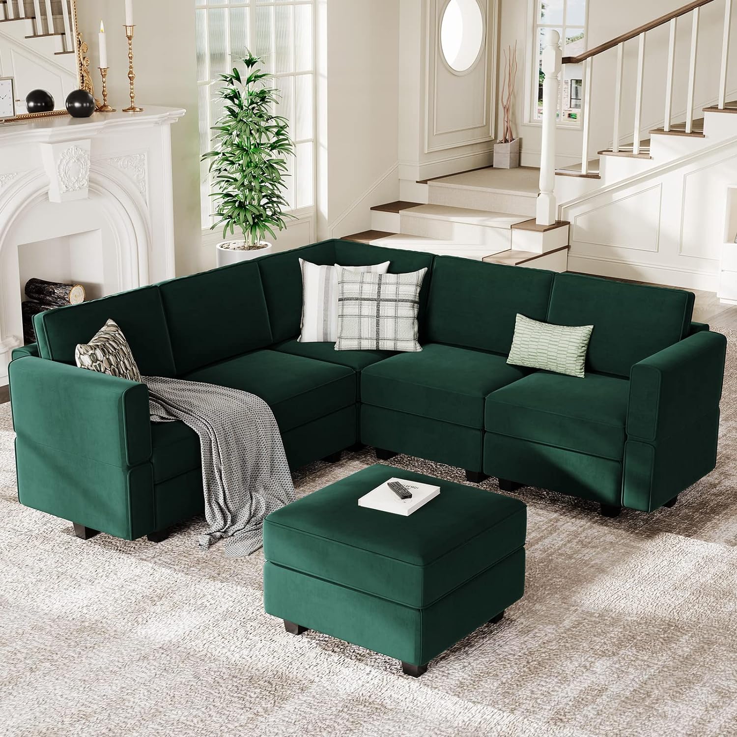 Belffin Velvet Modular Sectional Sofa with Ottoman Sleeper Bed Storage