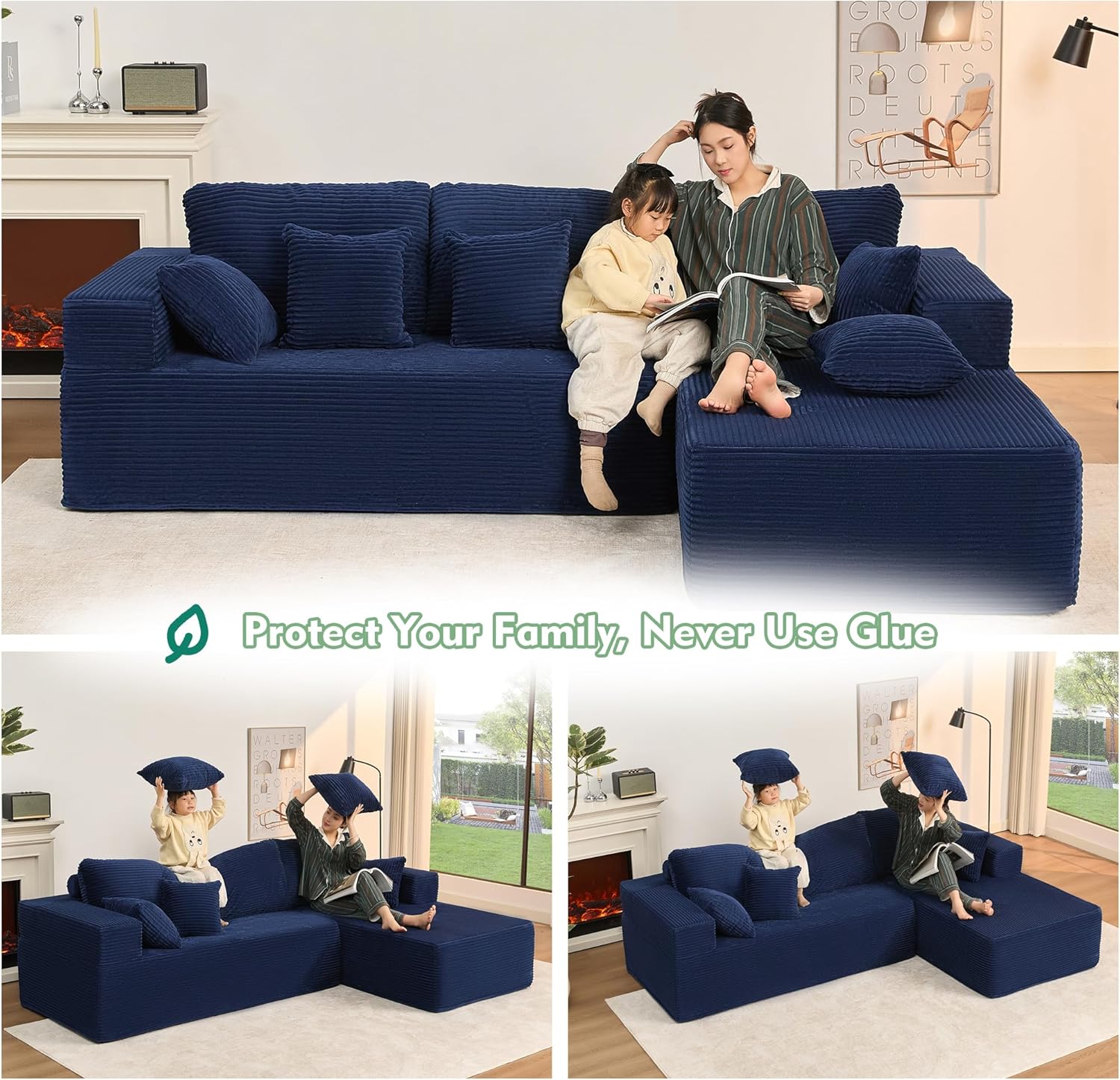 Afuson Boneless Sectional Sofa L Shape Deep Seat Cloud Couch Living Room