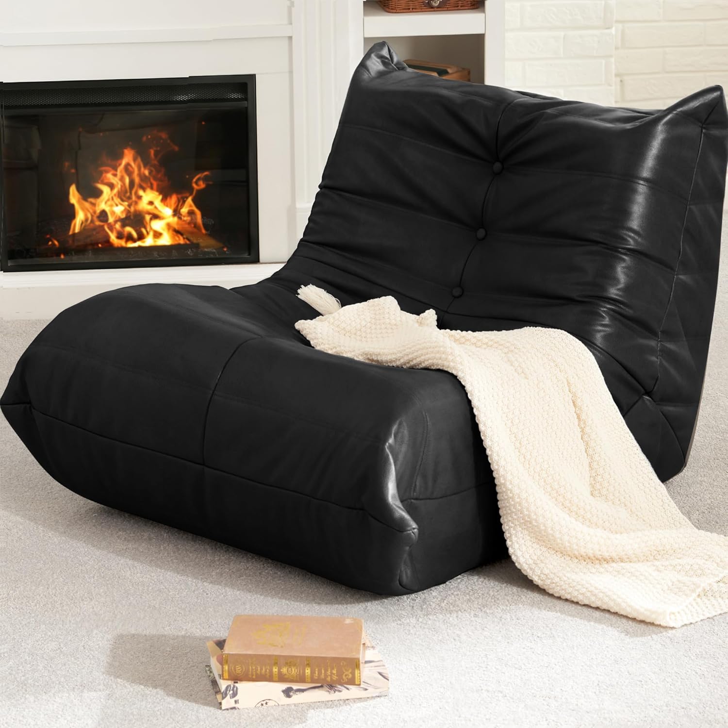 Hobestluk Giant Bean Bag Chair Memory Foam Faux Leather Floor Sofa for Adults