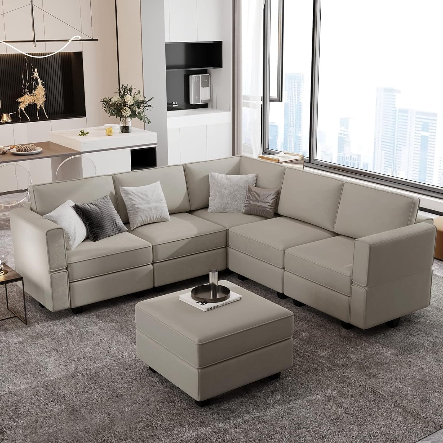 Belffin Velvet Modular Sectional Sofa with Ottoman Sleeper Bed Storage