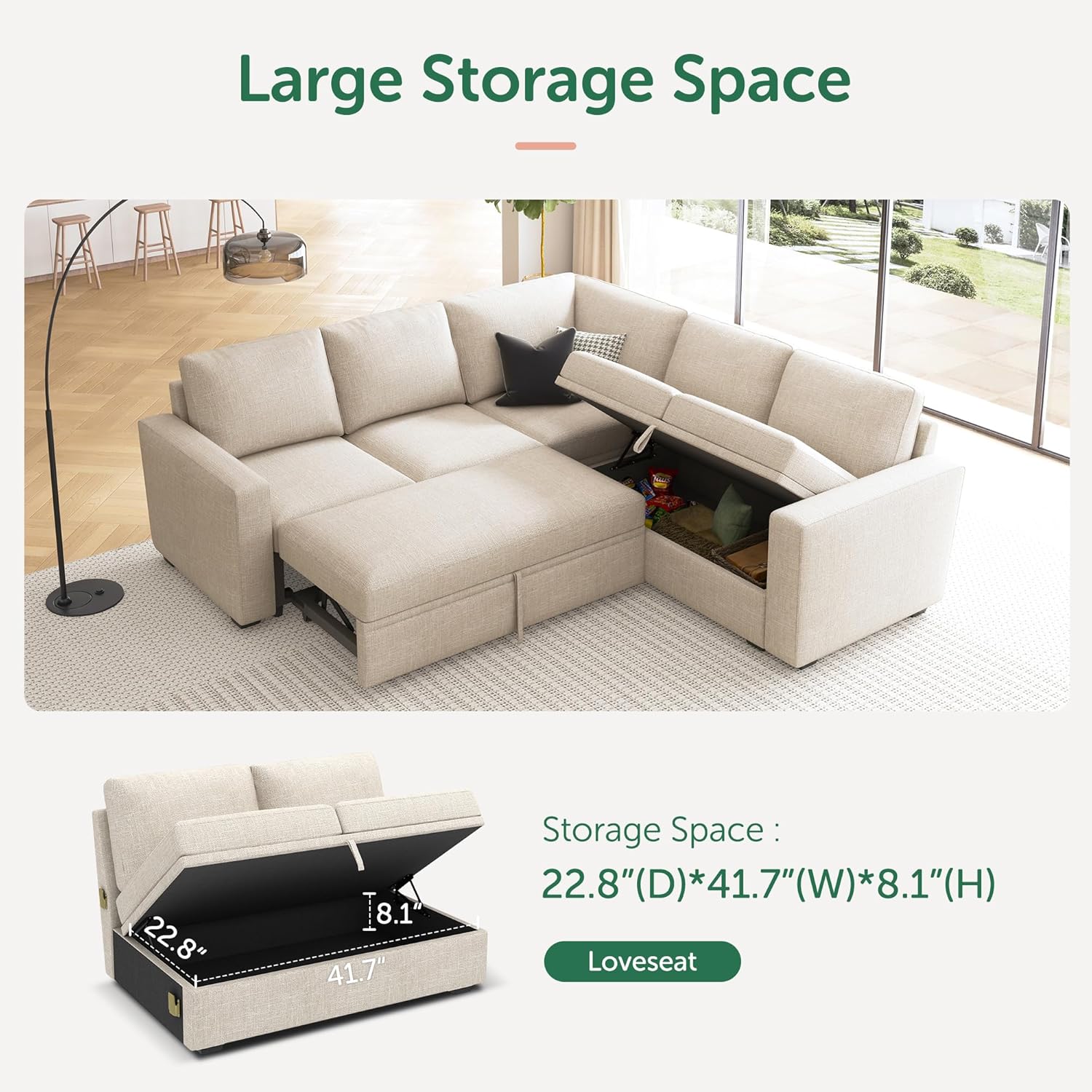 HONBAY Modular Sectional Sleeper Sofa L Shaped Couch with Pull Out Bed