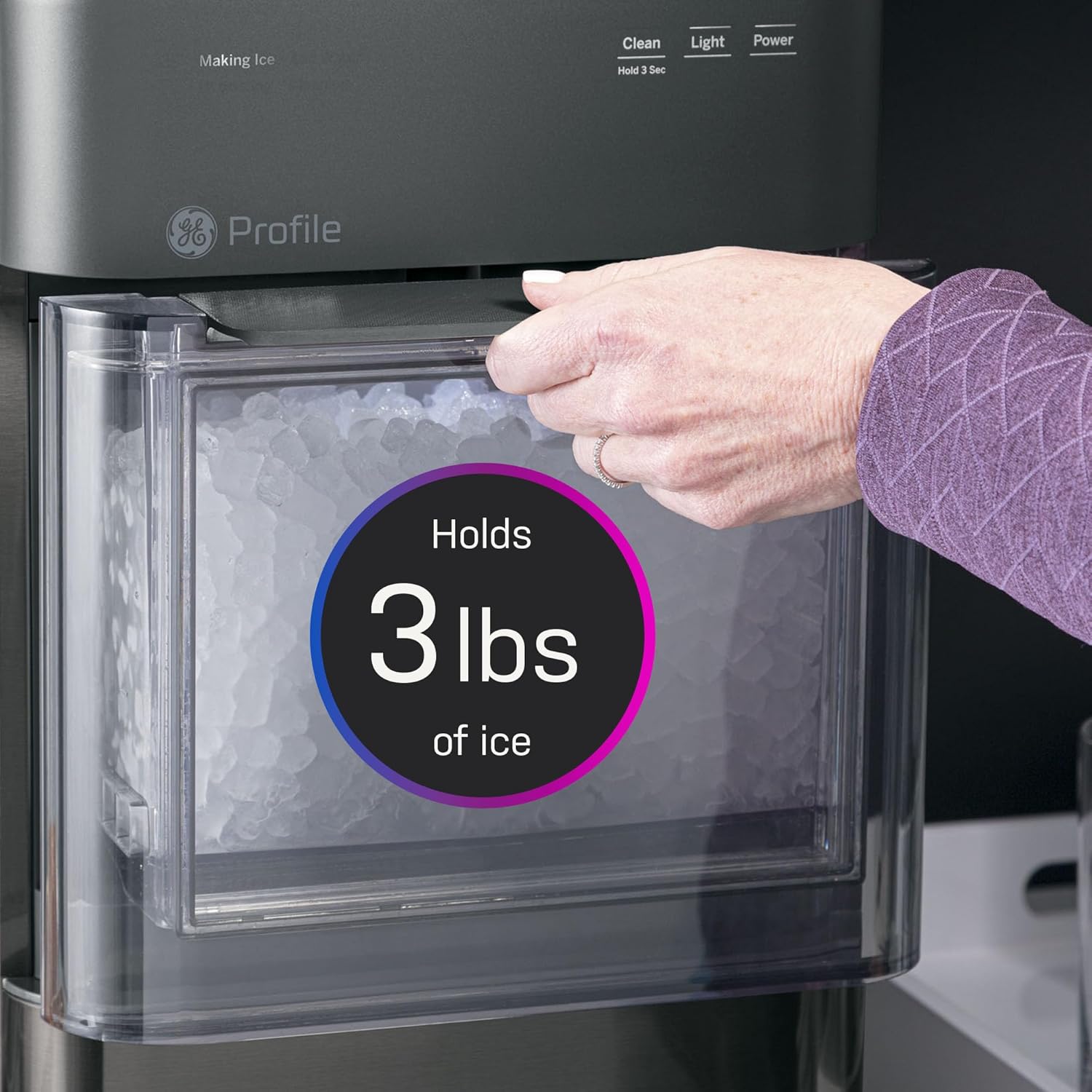 Profile Nugget Ice Maker Countertop 38lbs Smart WiFi Black Stainless Steel