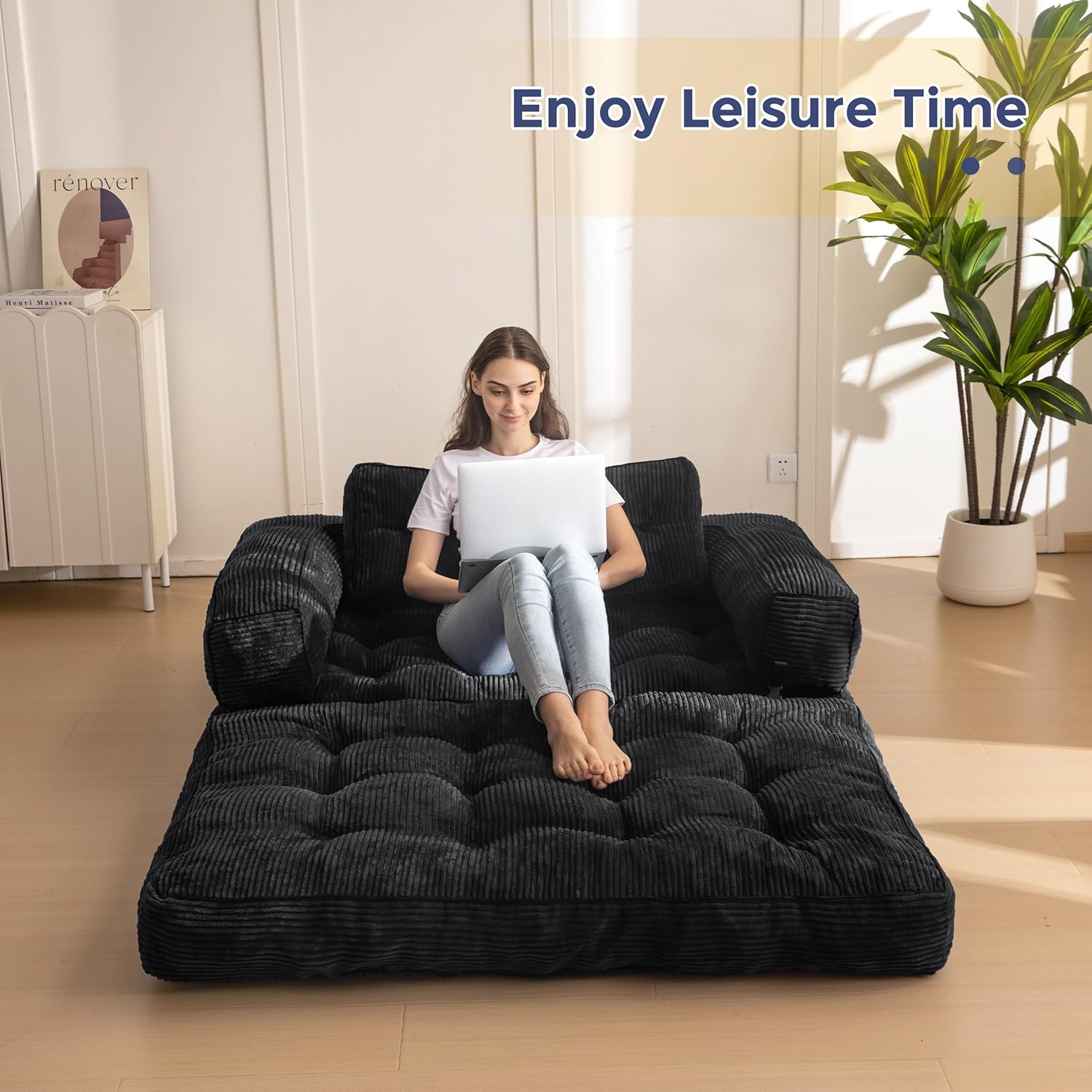 MAXYOYO L Shaped Folding Sofa Bed Convertible Sleeper with Pillow Armrest