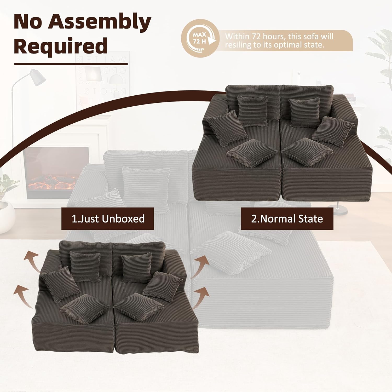 Afuson Boneless Sectional Sofa L Shape Deep Seat Cloud Couch Living Room