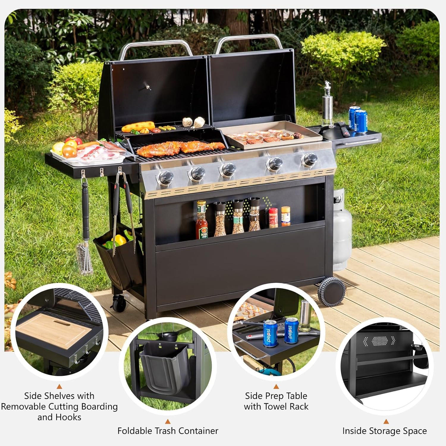 Sophia & William Charcoal and Gas Grill Combo with Side Burner Dual Fuel BBQ Grill