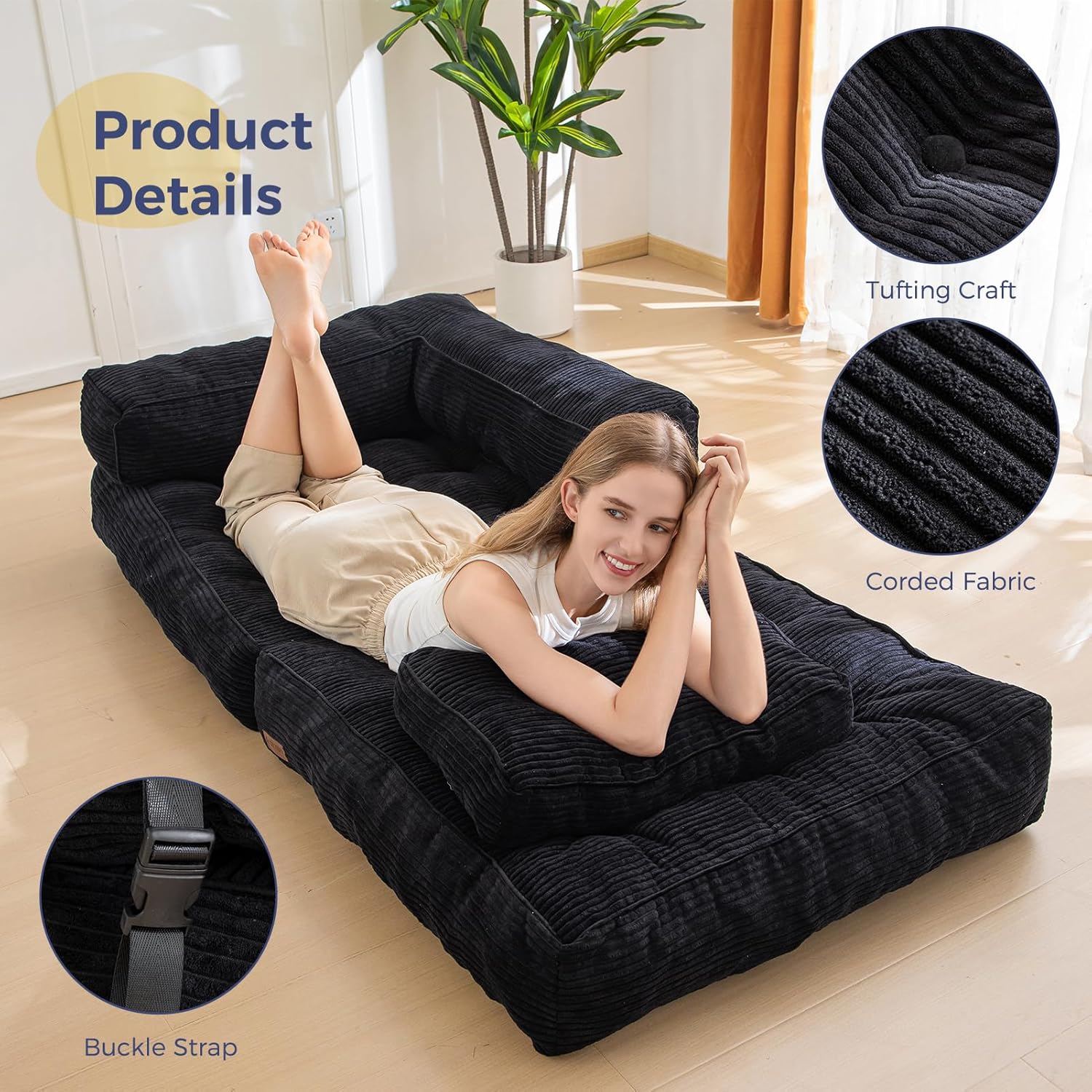 MAXYOYO L Shaped Folding Sofa Bed Convertible Sleeper with Pillow Armrest