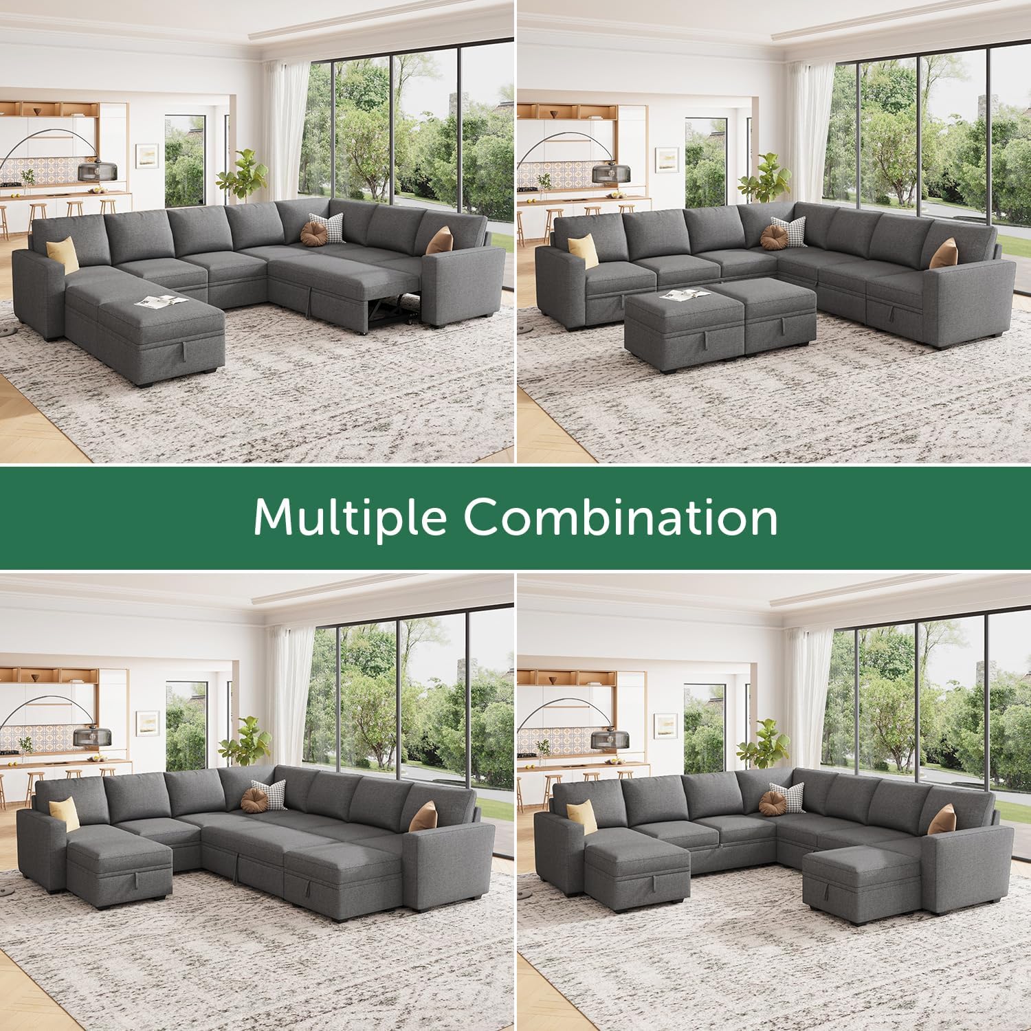 HONBAY Modular L Shaped Sectional Sleeper Sofa with Storage Pull Out Bed