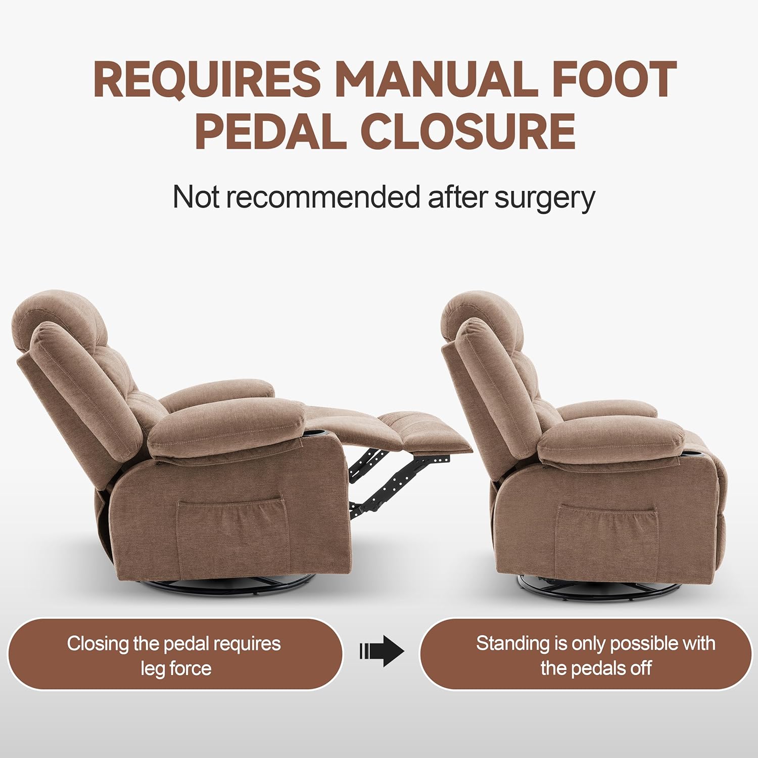 Huatean Home Rocker Recliner Chair Swivel Massage Heated Oversized Sofa Seat