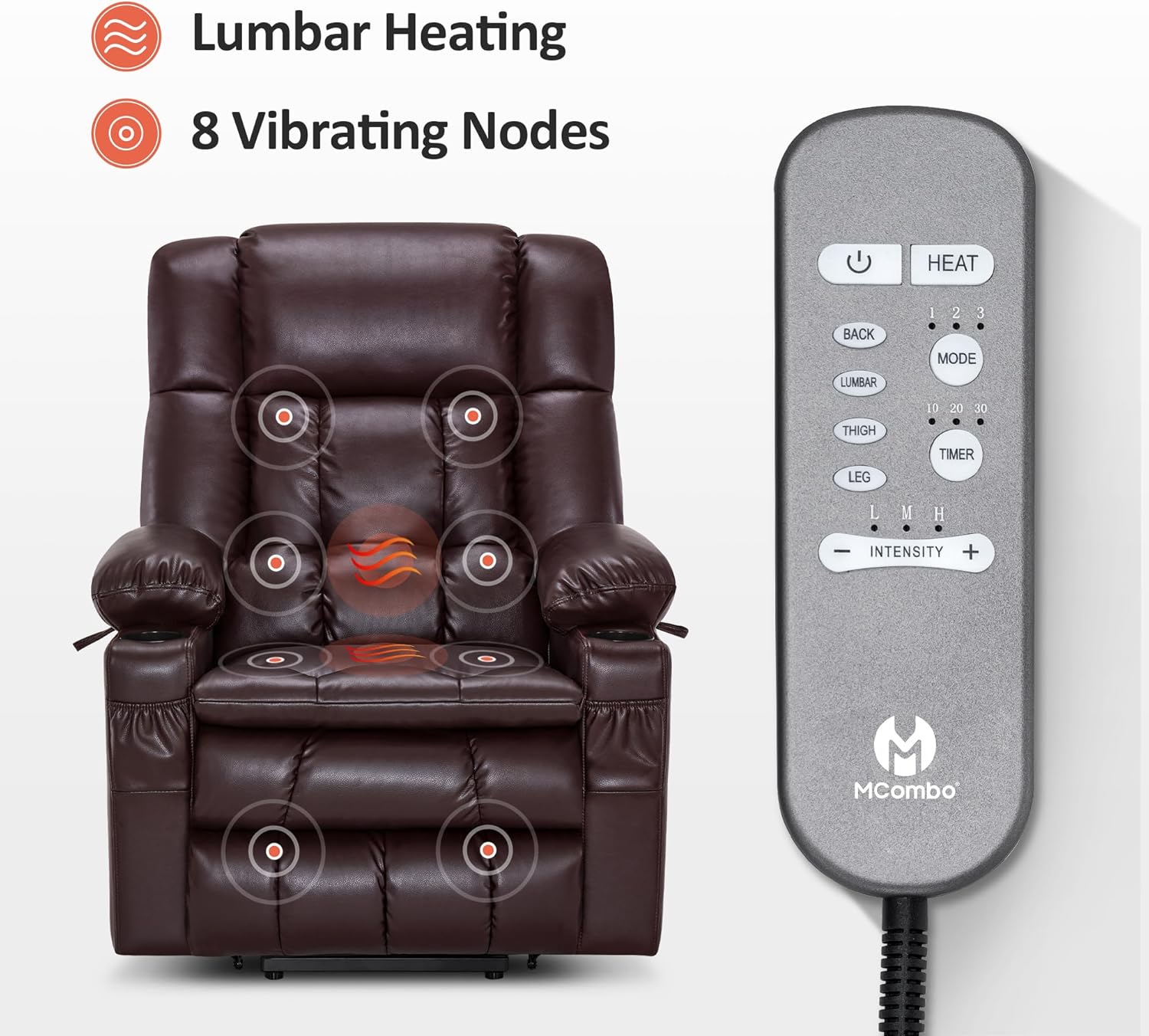 MCombo Dual Motor Power Lift Recliner Chair for Elderly with Heat Massage USB