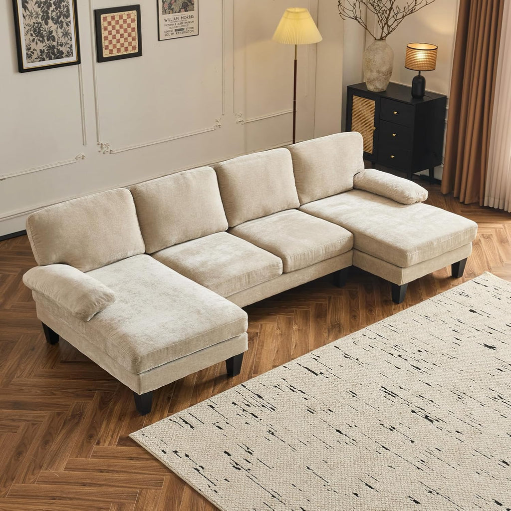 VINGLI 110 Sectional Couch U Shaped Sofa Set with Double Chaise Chenille Fabric