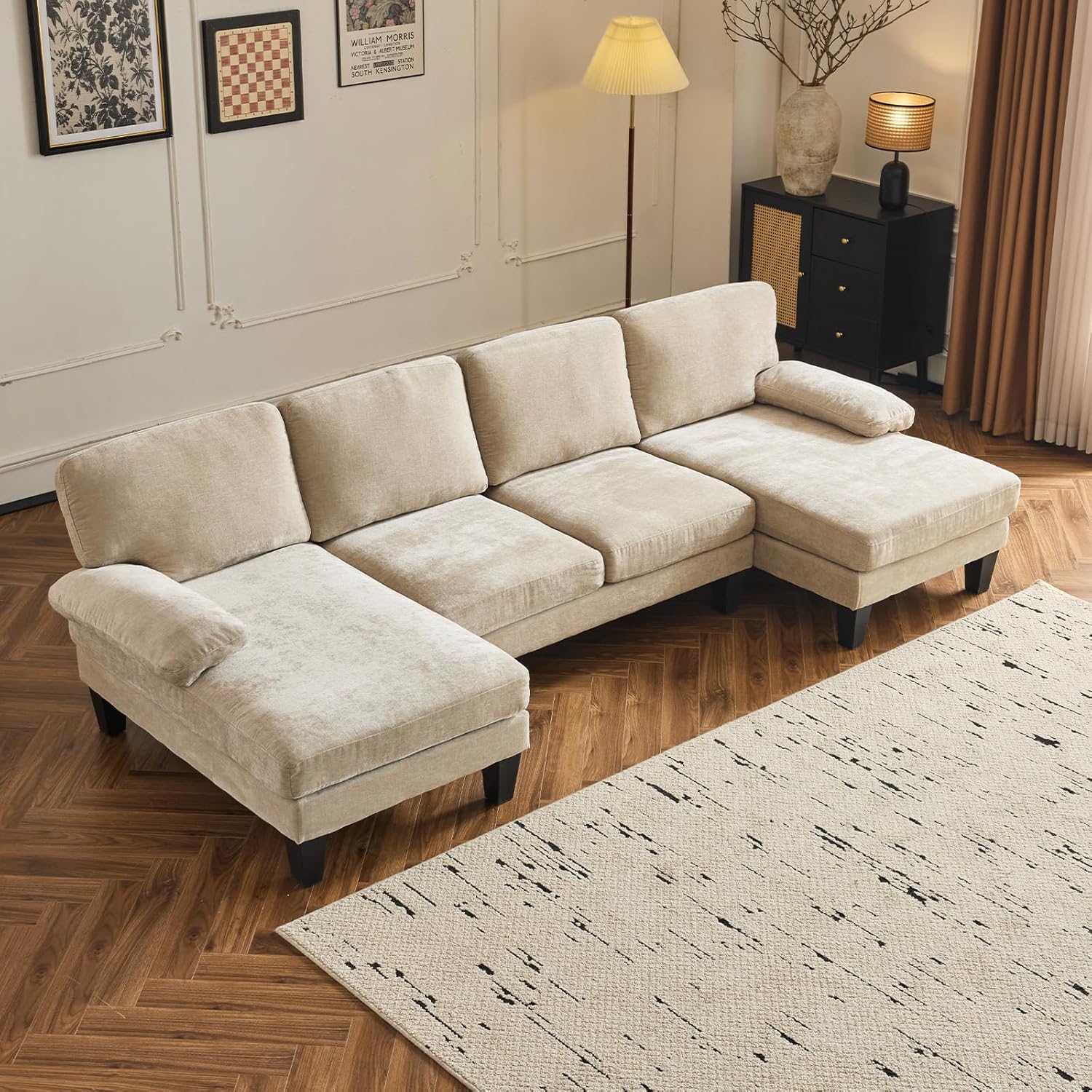 VINGLI 110 Sectional Couch U Shaped Sofa Set with Double Chaise Chenille Fabric