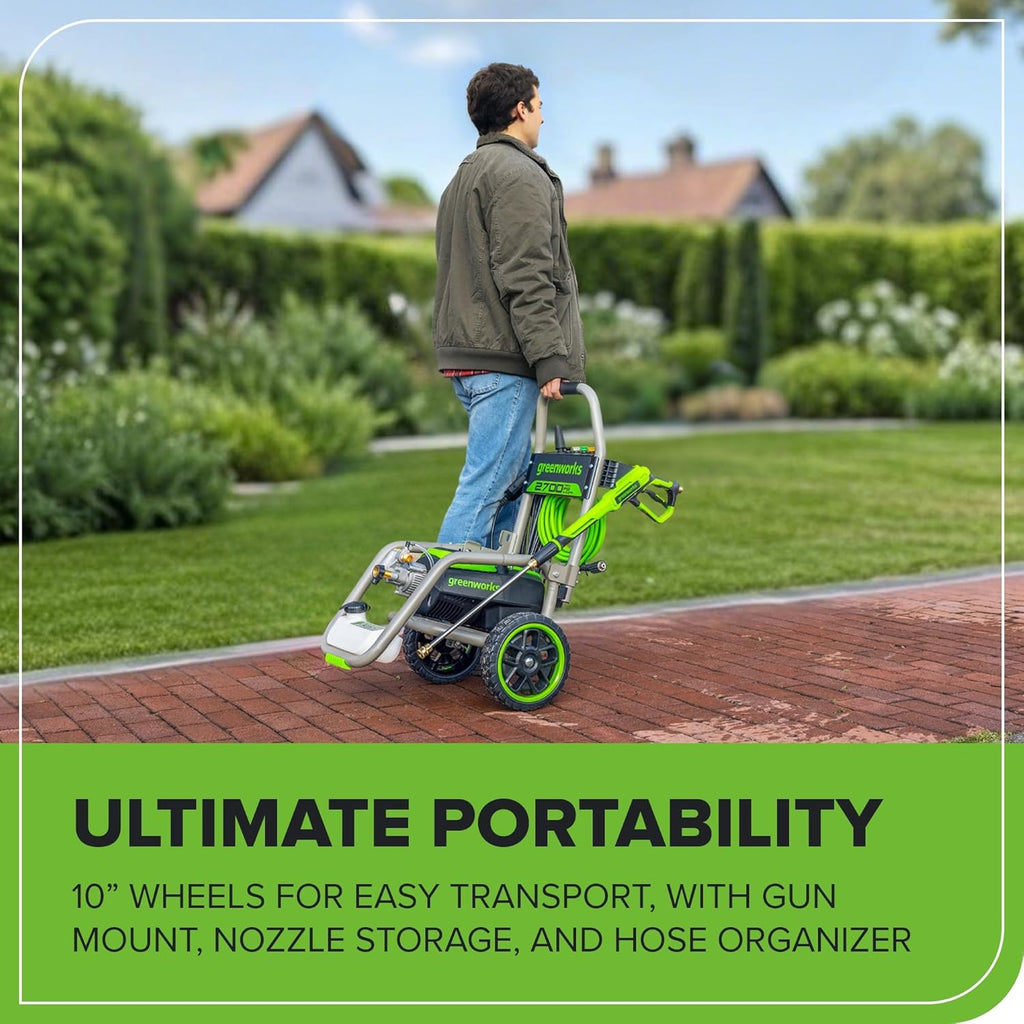 Greenworks 2000 PSI Electric Pressure Washer 13 Amp with Wheels 20 FT Hose 35 FT Cord