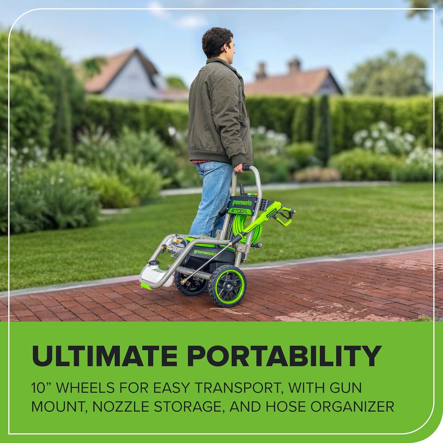 Greenworks 2000 PSI Electric Pressure Washer 13 Amp with Wheels 20 FT Hose 35 FT Cord