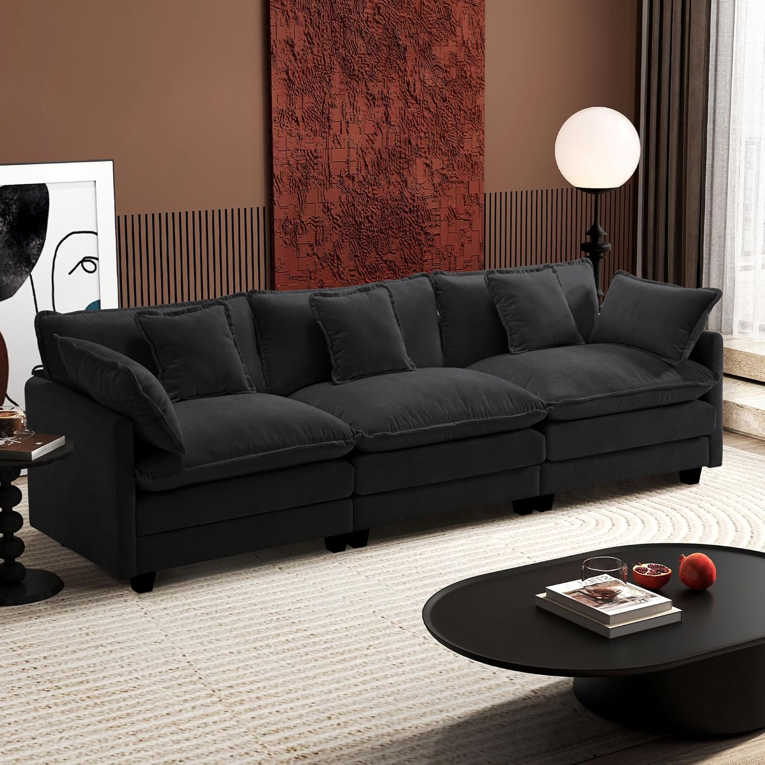 Ihanherry U Shaped Modular Cloud Sofa 5 Seat Chenille Sectional with Ottoman