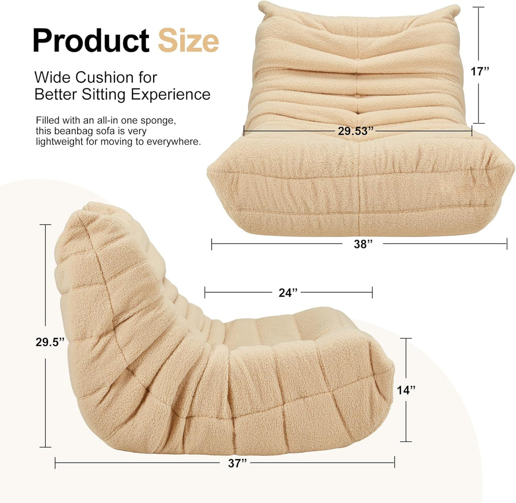 Hobestluk Giant Bean Bag Chair Memory Foam Faux Fur Sofa for Living Room