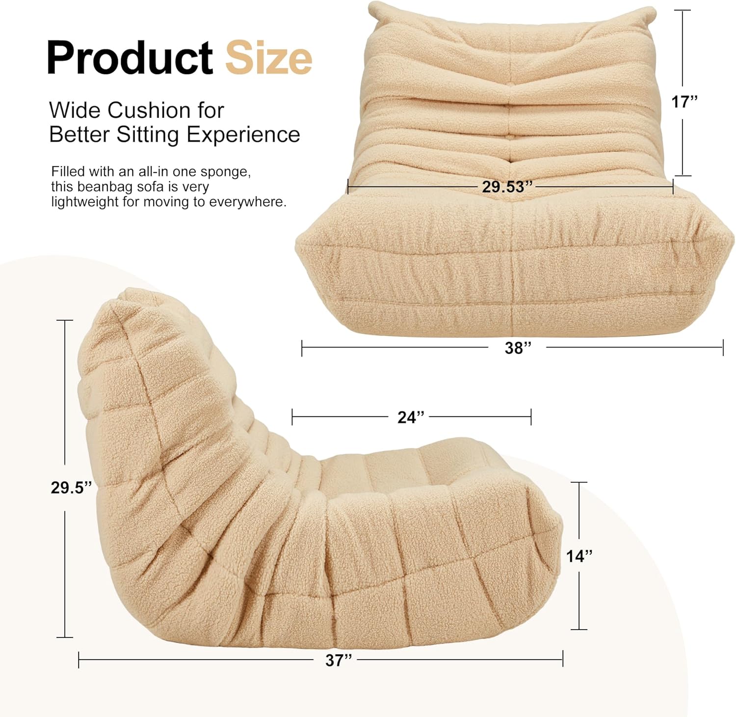Hobestluk Giant Bean Bag Chair Memory Foam Faux Fur Sofa for Living Room