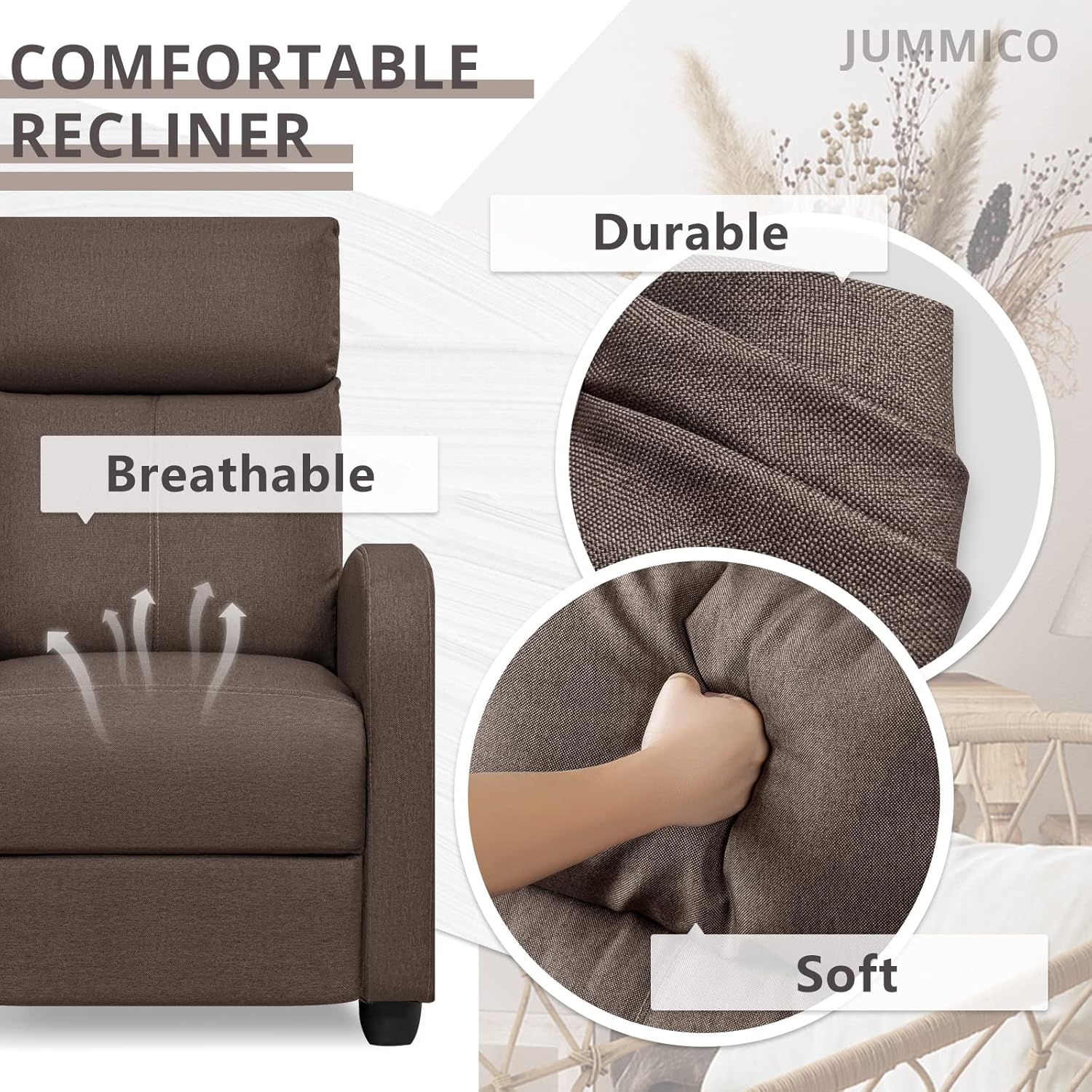 JUMMICO Adjustable Recliner Chair Thick Cushion Home Theater Sofa Living Room
