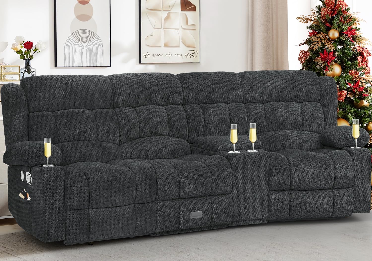 Dresegmt Loveseat Recliner Sofa 3 Seat Flip Backrest with Storage USB Cup Holders