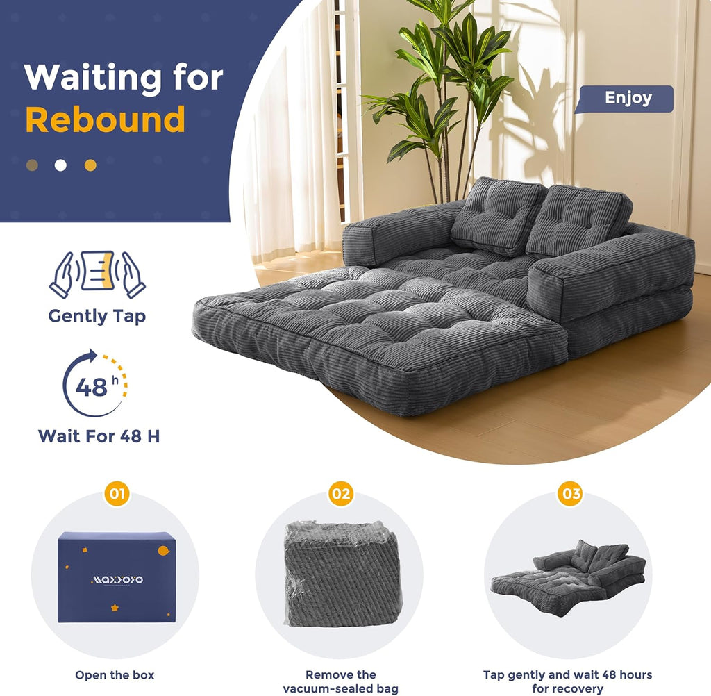 MAXYOYO L Shaped Folding Sofa Bed Convertible Sleeper with Pillow Armrest