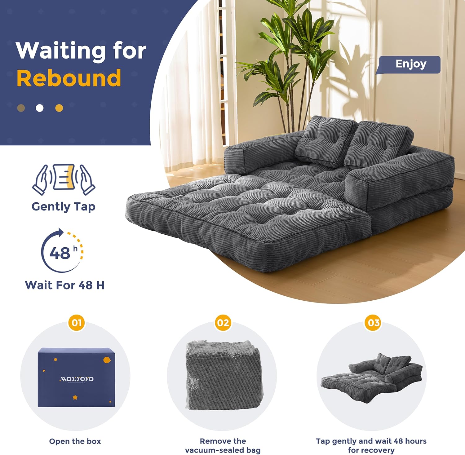 MAXYOYO L Shaped Folding Sofa Bed Convertible Sleeper with Pillow Armrest