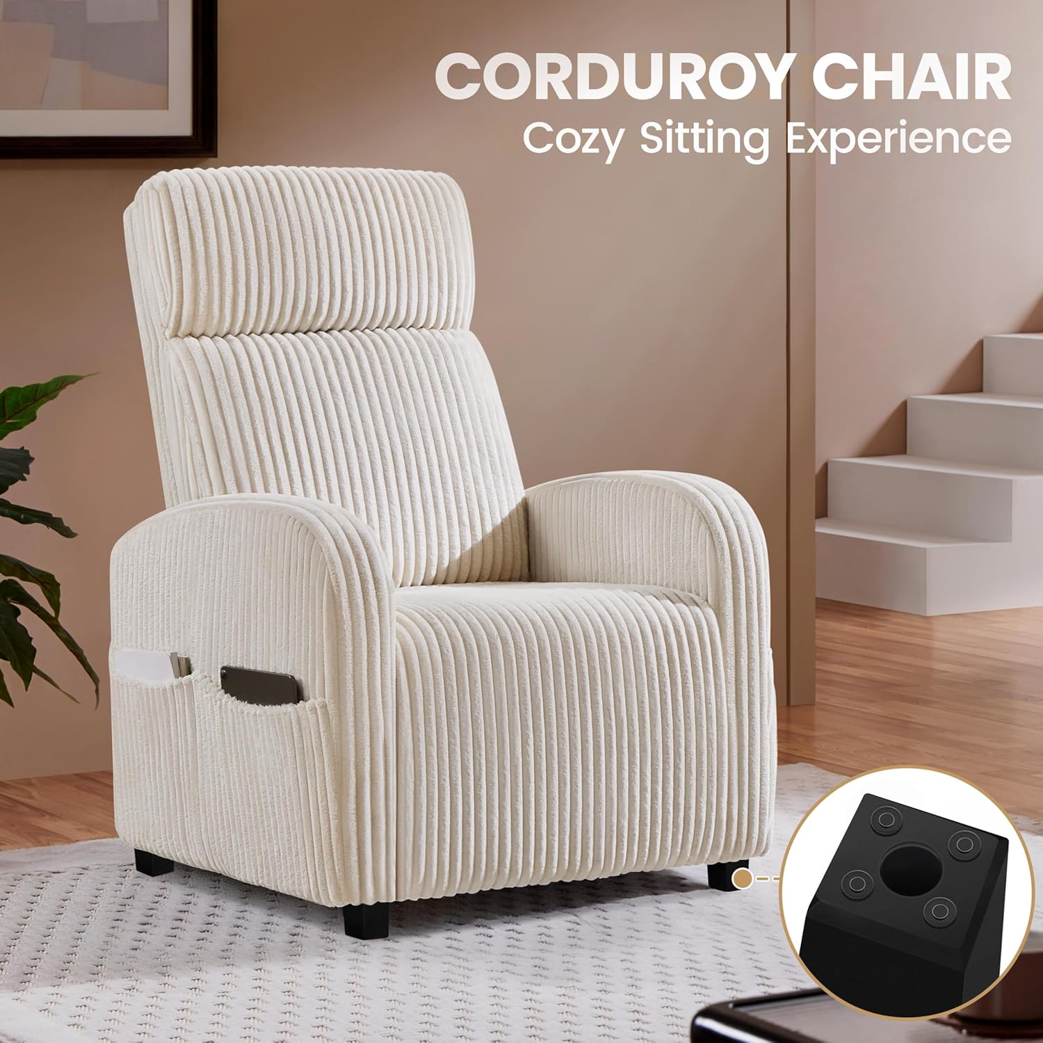 Yaheetech 360 Swivel Glider Chair Nursery Corduroy Rocking Nursing Chair with Pockets