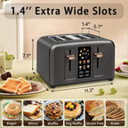 SEEDEEM 4 Slice Touch Screen Toaster LCD Display 7 Shade Settings Wide Slots 1800W