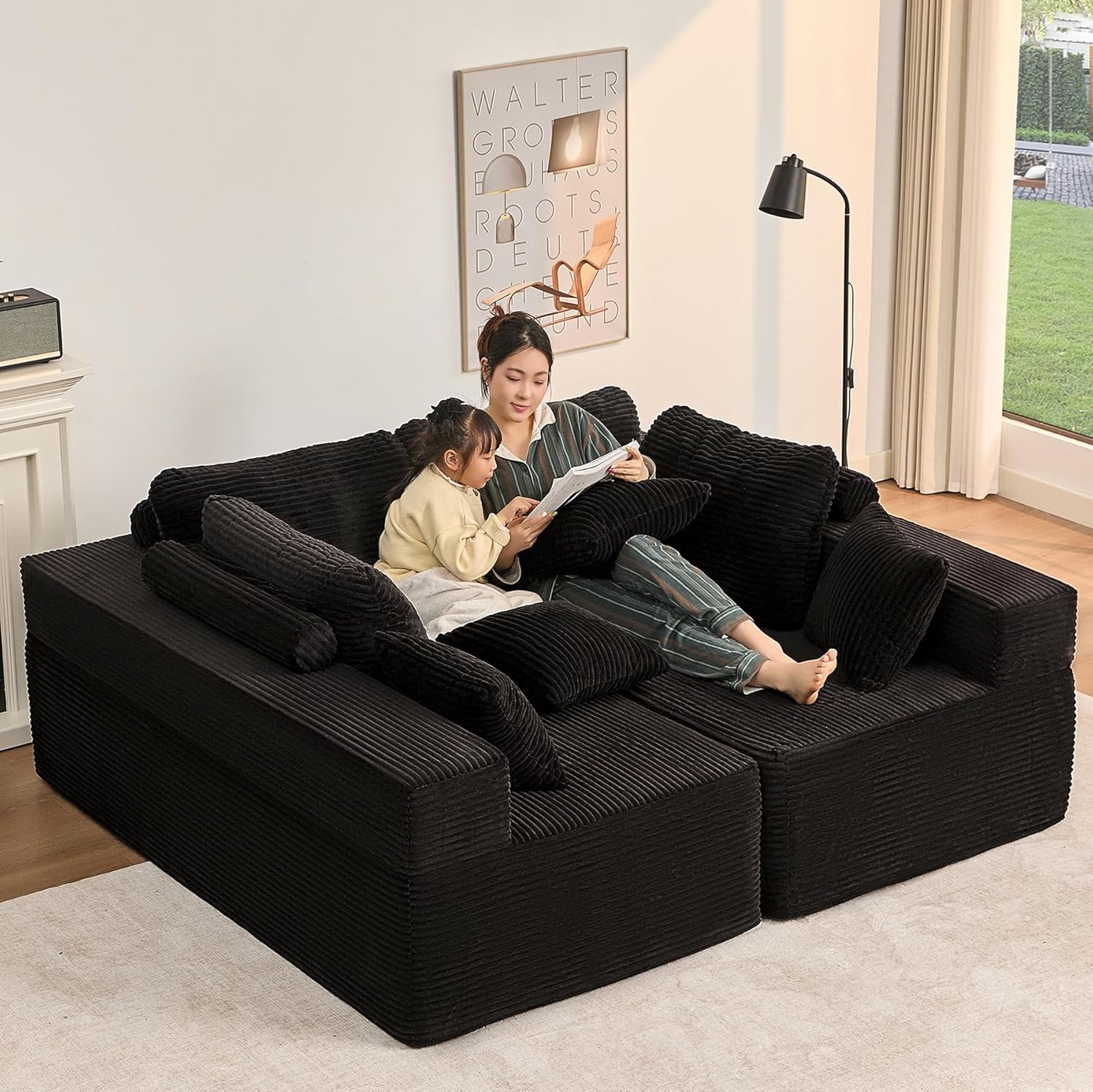 Afuson Boneless Sectional Sofa L Shape Deep Seat Cloud Couch Living Room