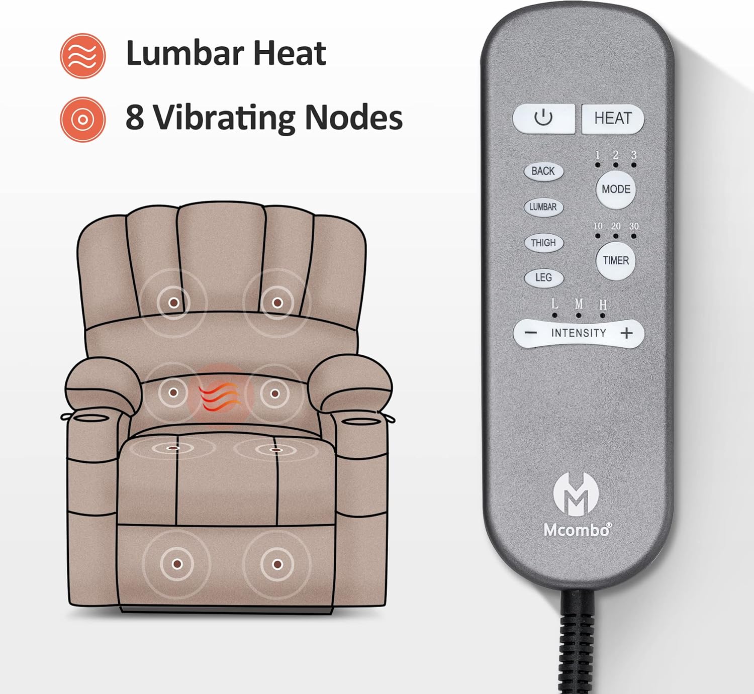 MCombo Power Lift Recliner Chair for Elderly with Heat Massage USB Cup Holders