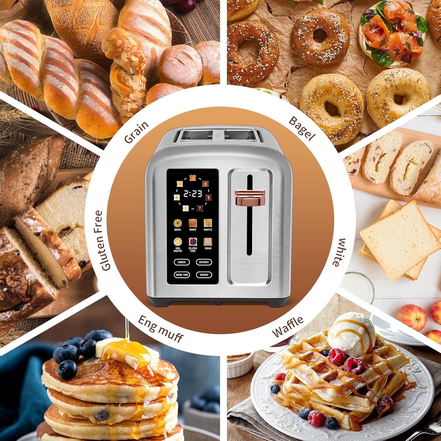 SEEDEEM 4 Slice Touch Screen Toaster LCD Display 7 Shade Settings Wide Slots 1800W
